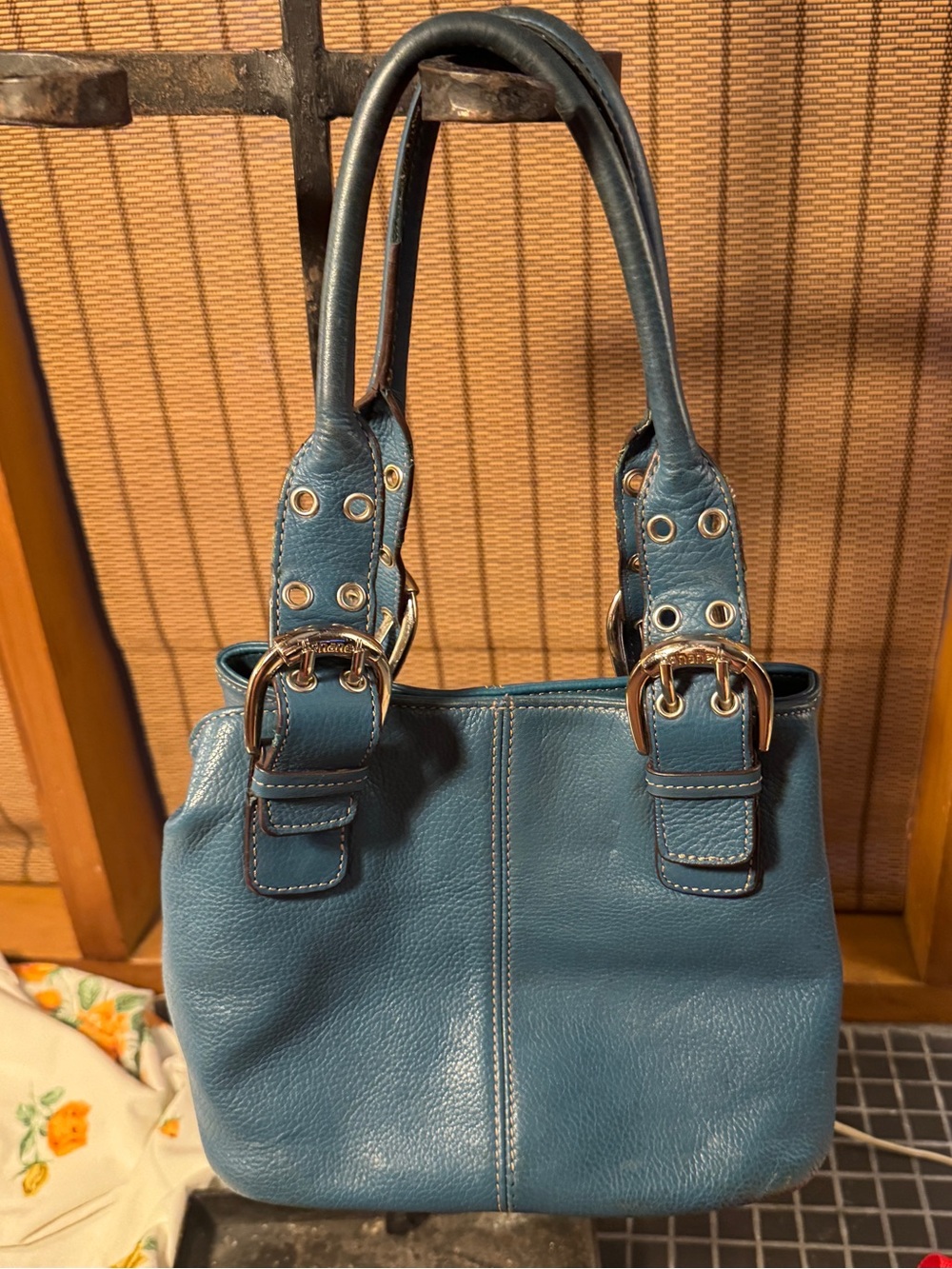 Blue Leather Tignanello Tote Handbag